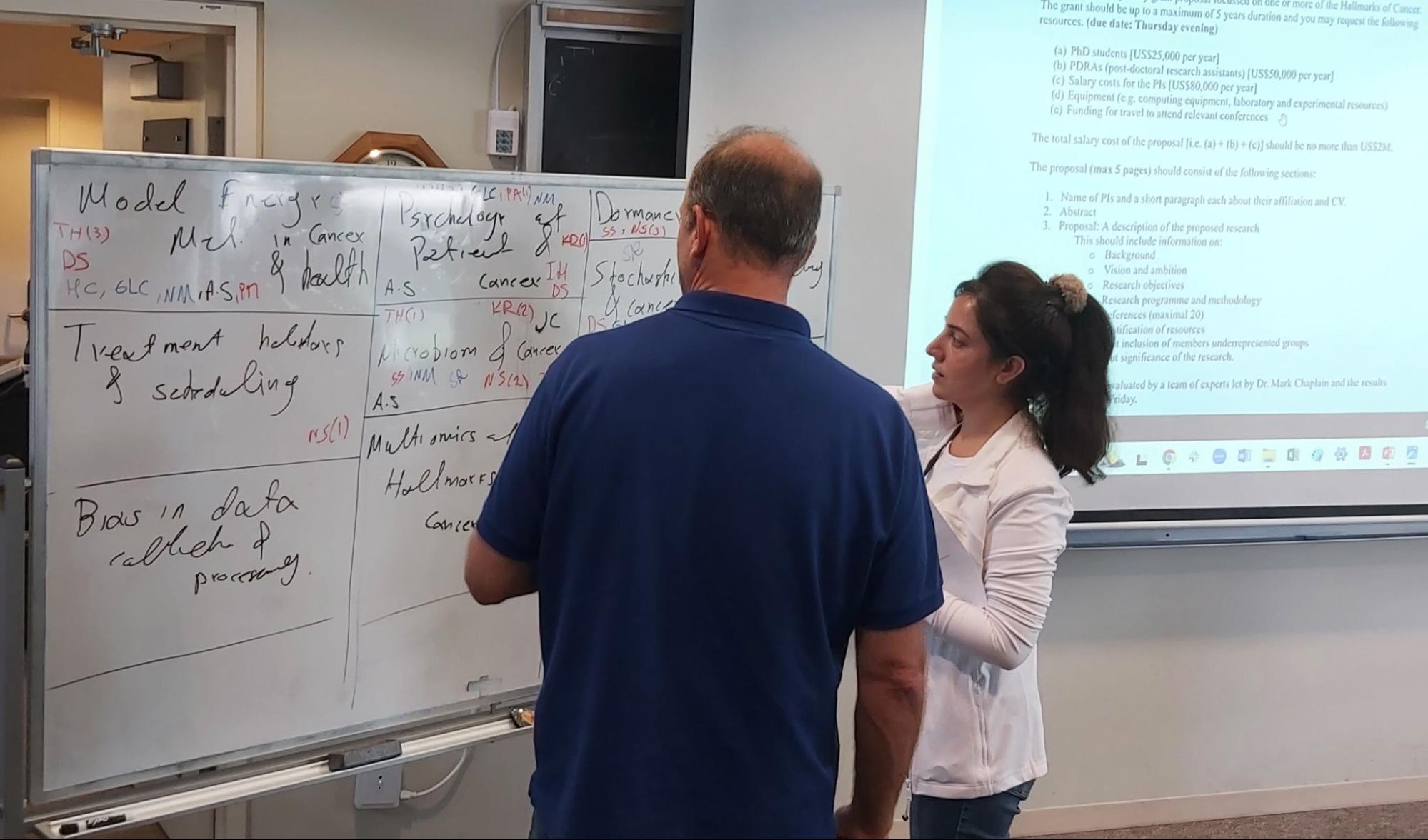 Whiteboard discussion in the Fields Thematic Program in Mathematical Oncology